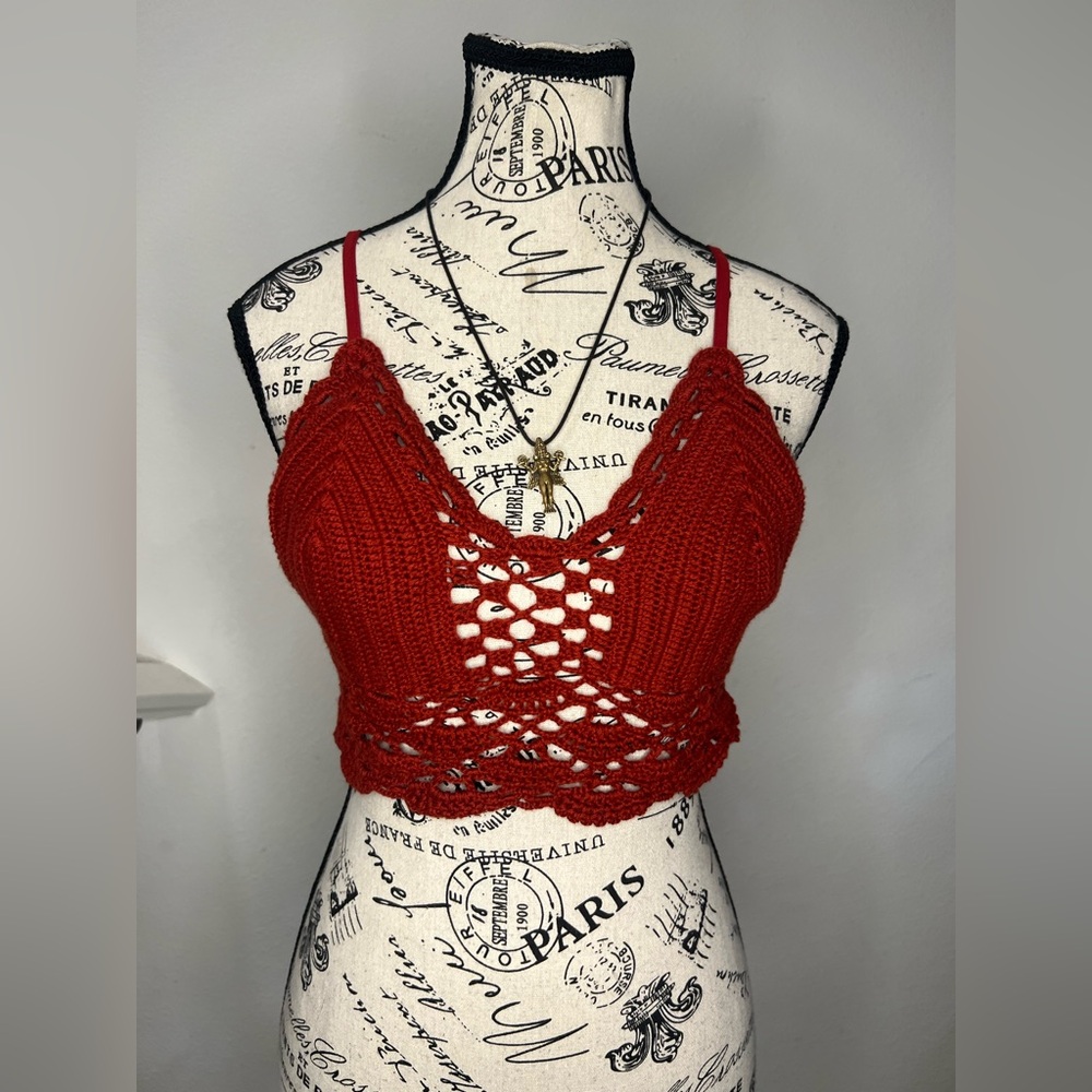 Crochet style red festival top
